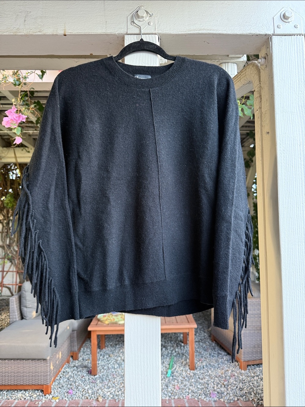 Bloomingdale’s Cashmere Black Fringe-Sleeve Women's Sweater